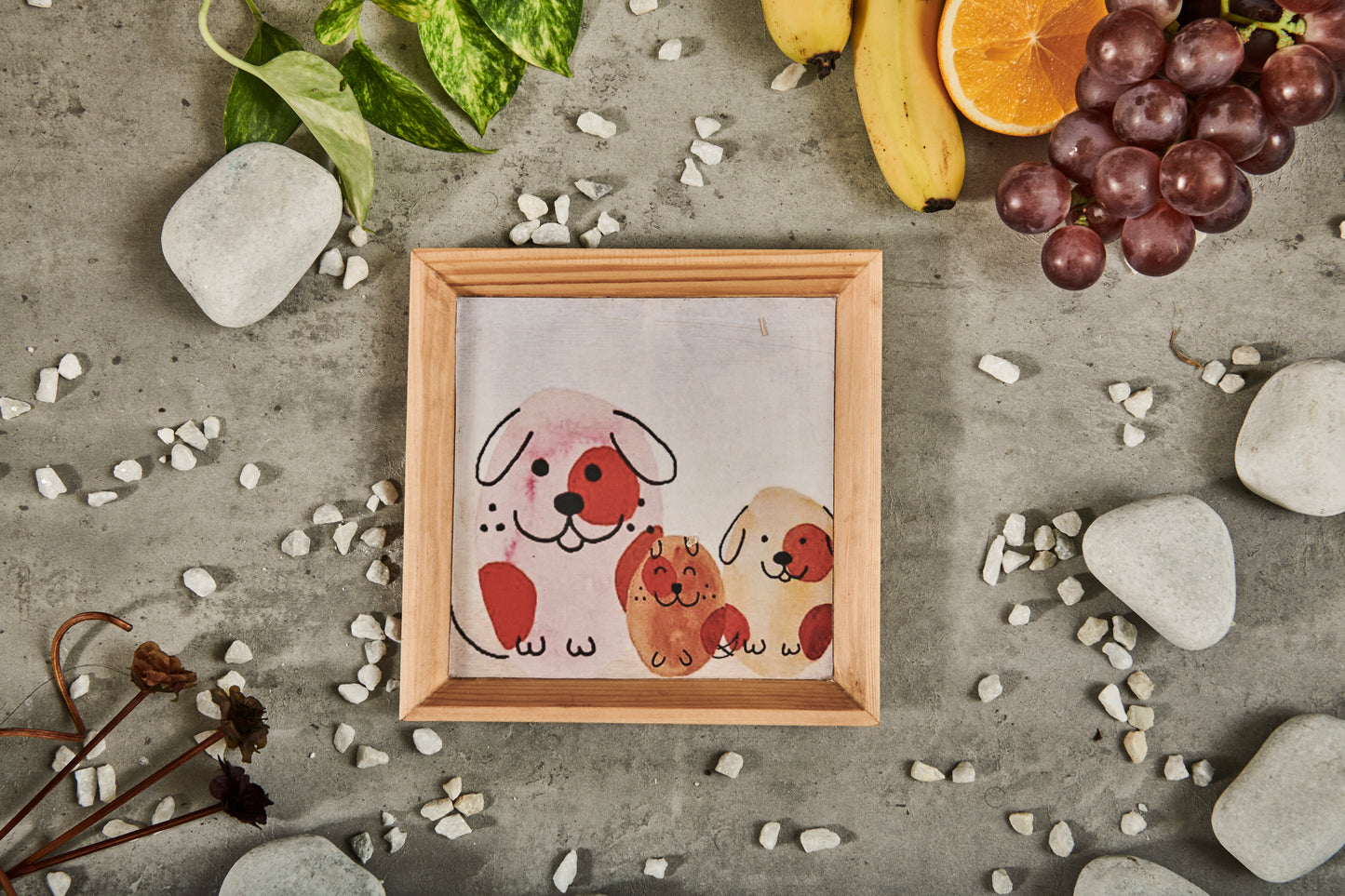 A Tiny Mistake Happy Dogs Small Square Wooden Serving Tray, 18 x 18 x 2 cm