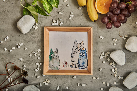 A Tiny Mistake Happy Cats Small Square Wooden Serving Tray, 18 x 18 x 2 cm