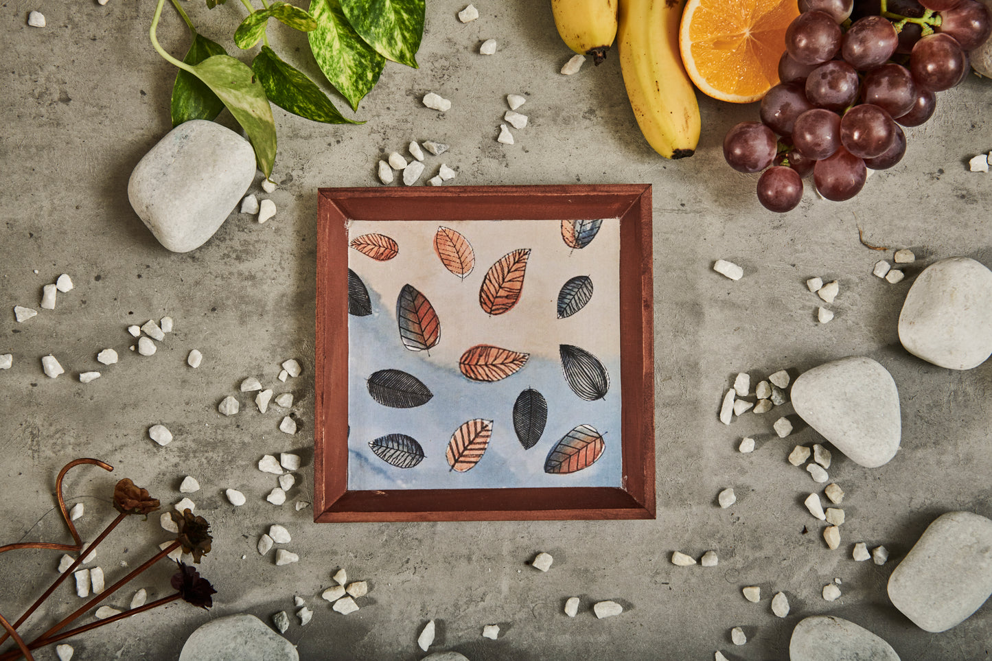 A Tiny Mistake Fall Leaves Small Square Wooden Serving Tray, 18 x 18 x 2 cm