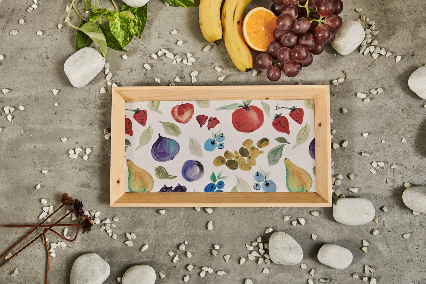 A Tiny Mistake Assorted Fruits Rectangle Wooden Serving Tray, 35 x 20 x 2 cm