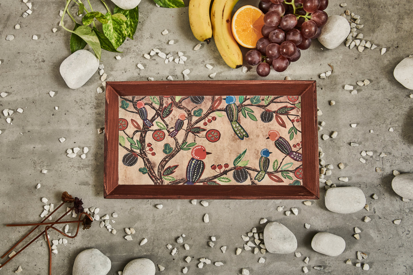 A Tiny Mistake Vintage Birds Rectangle Wooden Serving Tray, 35 x 20 x 2 cm
