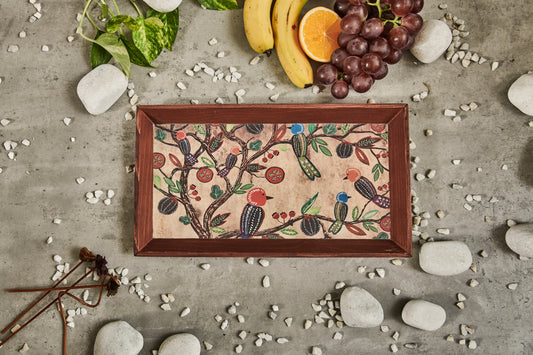 A Tiny Mistake Vintage Birds Rectangle Wooden Serving Tray, 35 x 20 x 2 cm