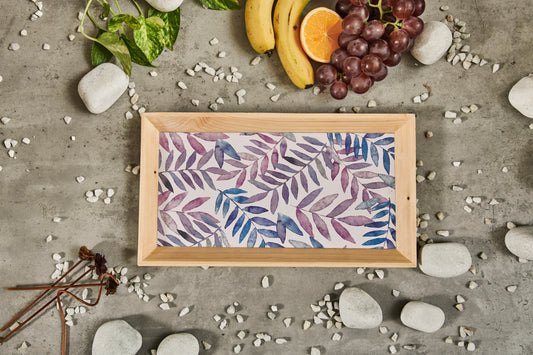 A Tiny Mistake Pastel Leaves Rectangle Wooden Serving Tray, 35 x 20 x 2 cm