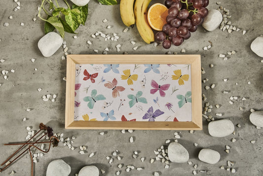 A Tiny Mistake Butterflies Rectangle Wooden Serving Tray, 35 x 20 x 2 cm