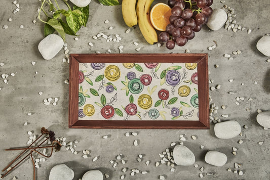 A Tiny Mistake Flora Rectangle Wooden Serving Tray, 35 x 20 x 2 cm
