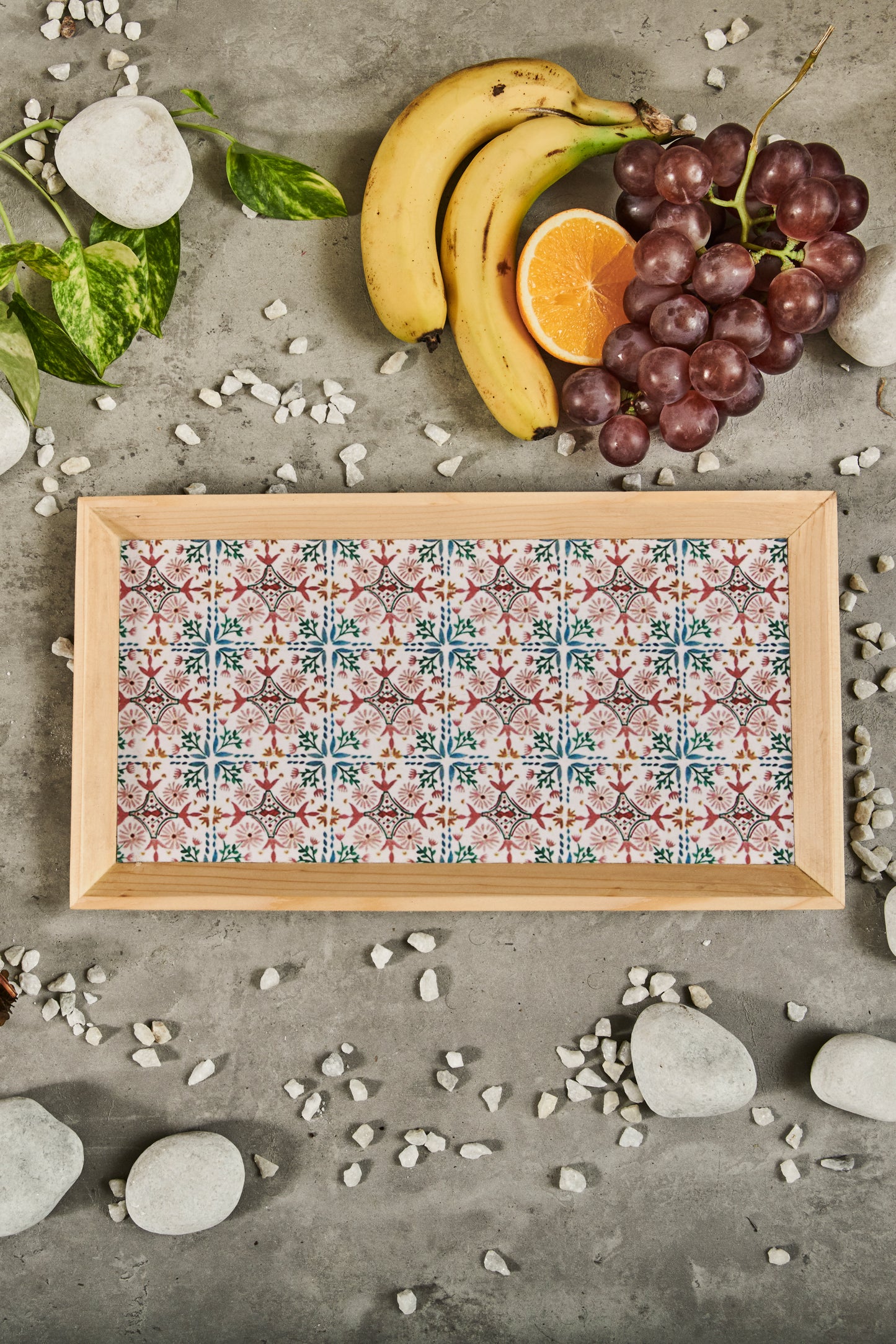 A Tiny Mistake Turkish Pink Tiles Rectangle Wooden Serving Tray, 35 x 20 x 2 cm