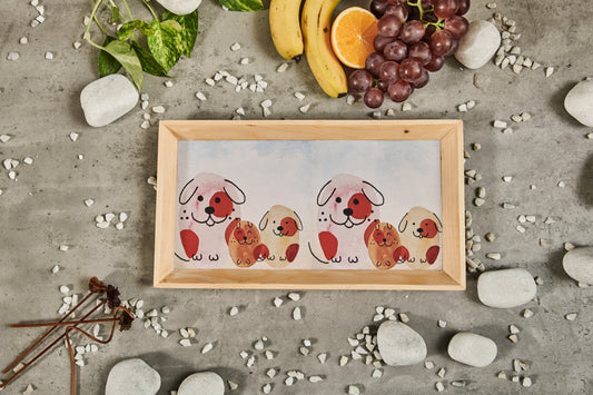 A Tiny Mistake Happy Dogs Rectangle Wooden Serving Tray, 35 x 20 x 2 cm