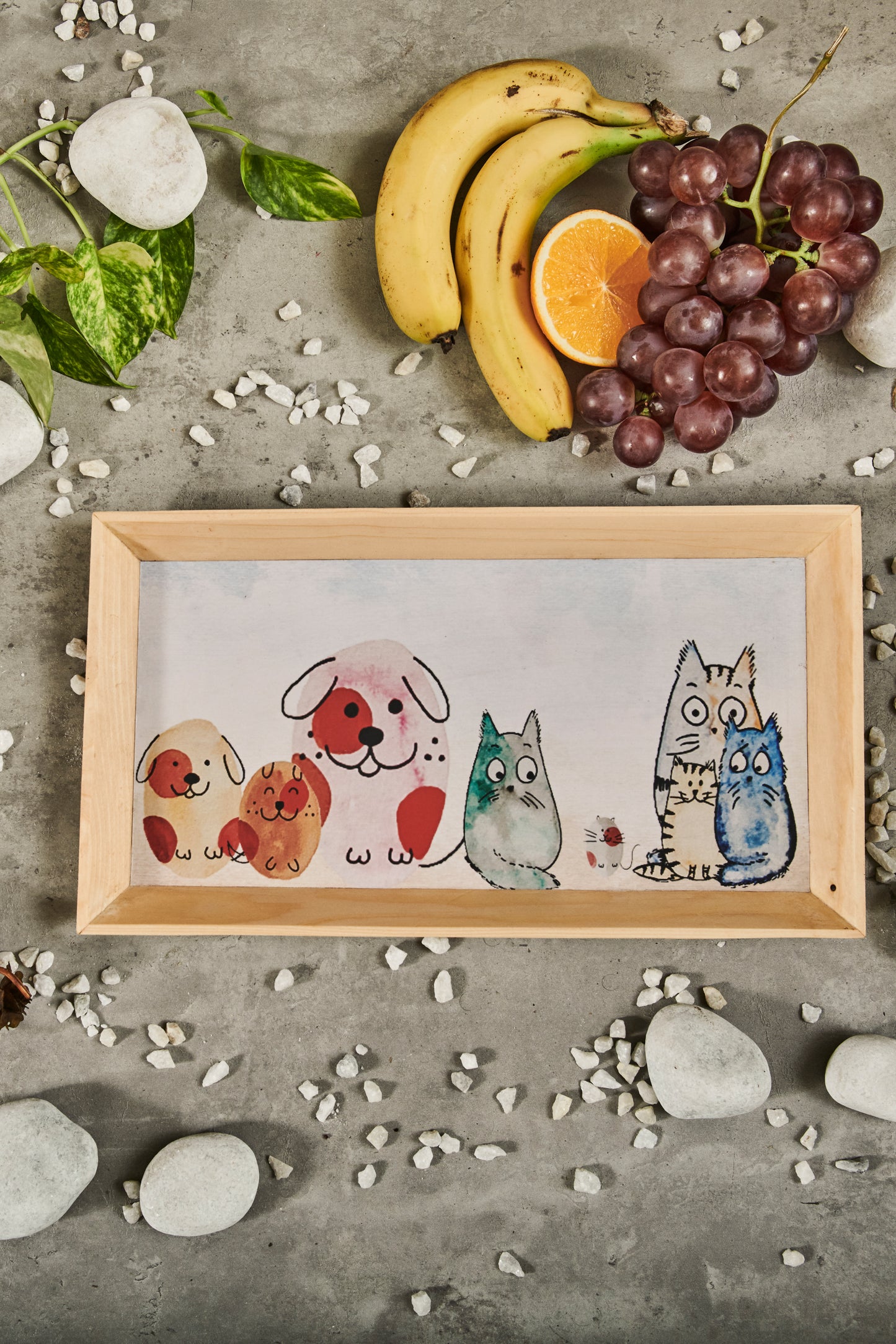 A Tiny Mistake Happy Cats Rectangle Wooden Serving Tray, 35 x 20 x 2 cm