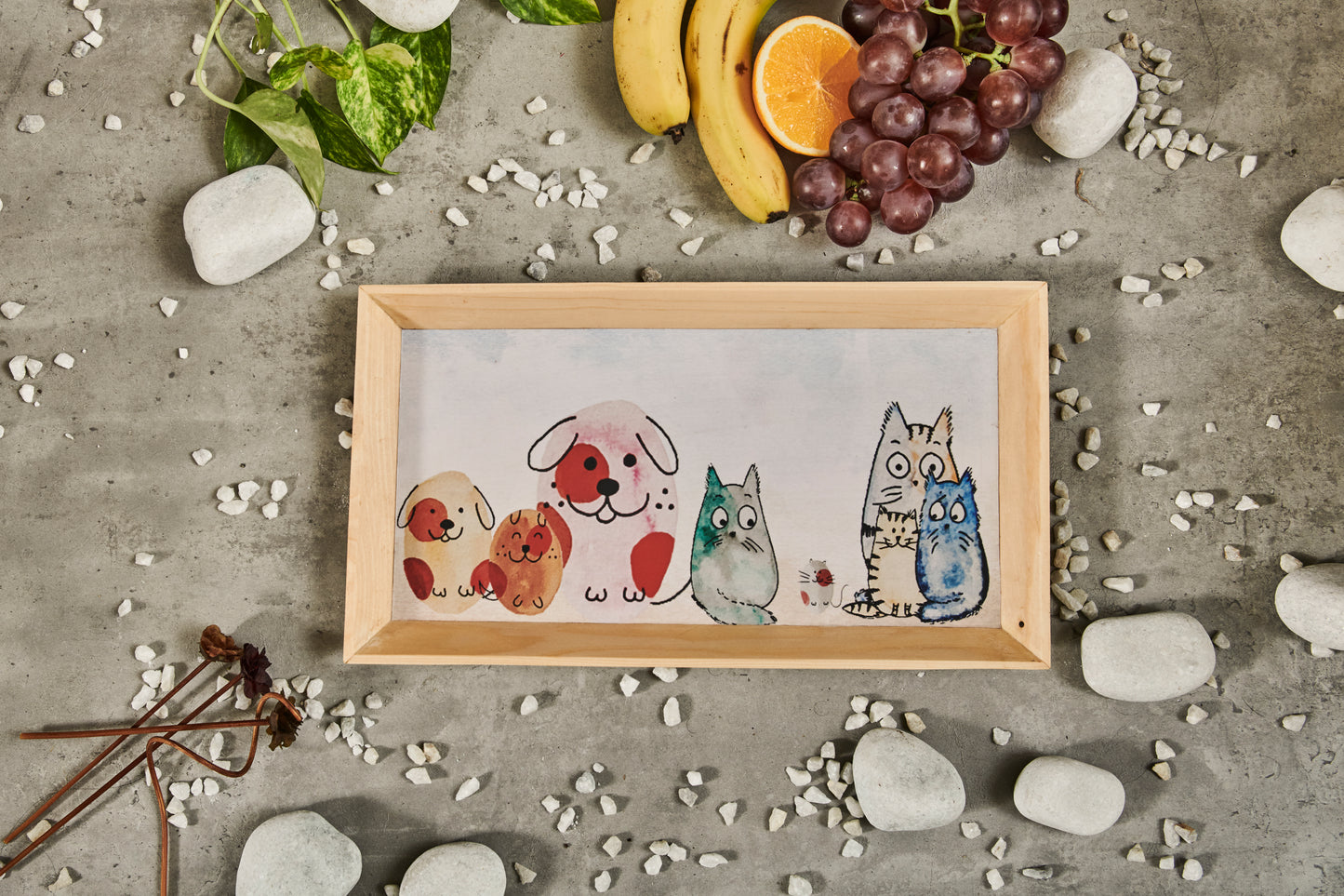 A Tiny Mistake Happy Cats Rectangle Wooden Serving Tray, 35 x 20 x 2 cm