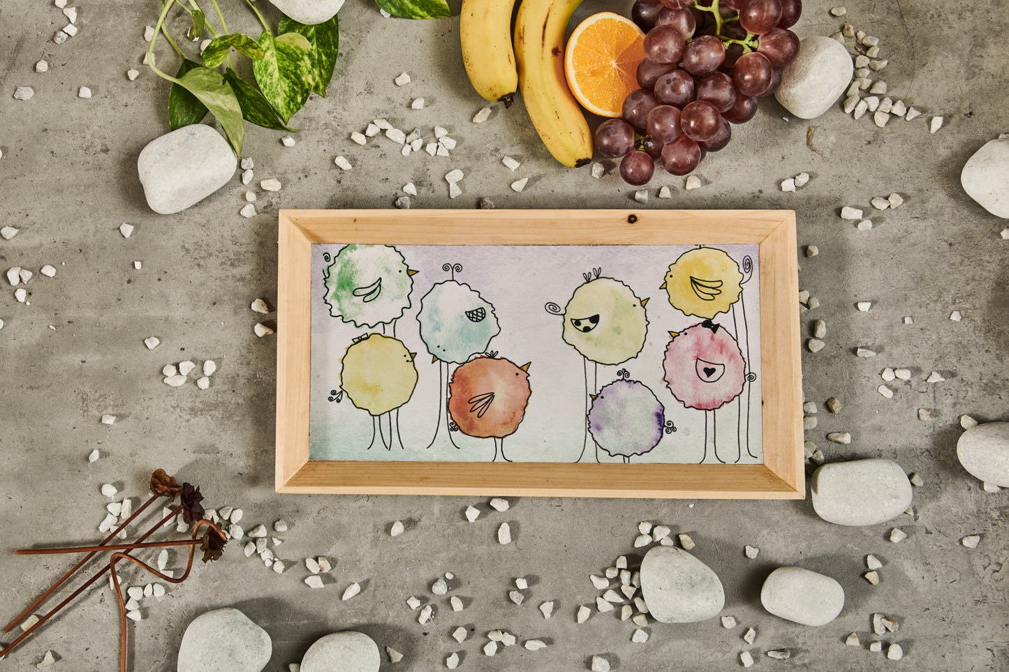 A Tiny Mistake Floral Caricature Birds Rectangle Wooden Serving Tray, 35 x 20 x 2 cm