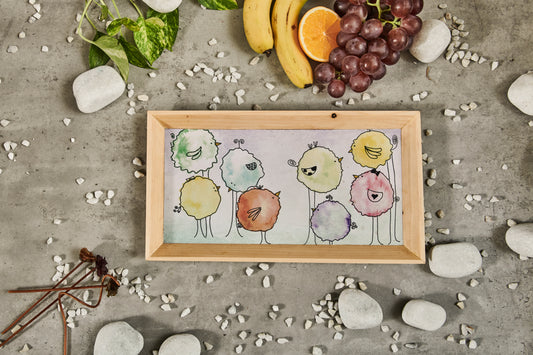 A Tiny Mistake Floral Caricature Birds Rectangle Wooden Serving Tray, 35 x 20 x 2 cm