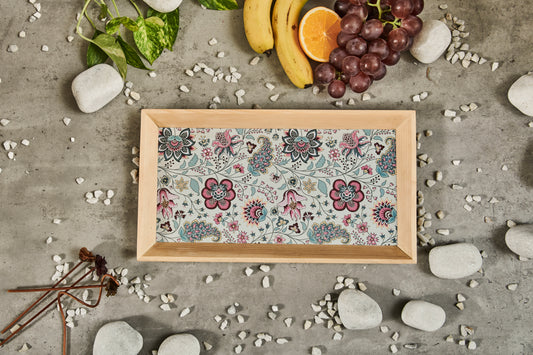 A Tiny Mistake Kalamkari Pastel Rectangle Wooden Serving Tray, 35 x 20 x 2 cm