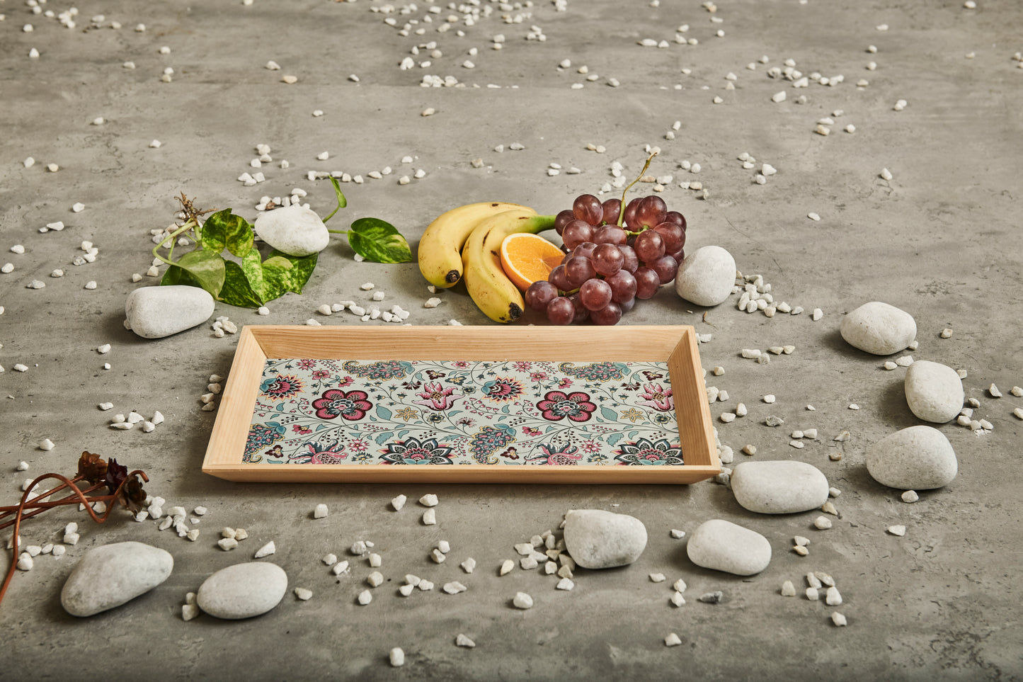 A Tiny Mistake Kalamkari Pastel Rectangle Wooden Serving Tray, 35 x 20 x 2 cm