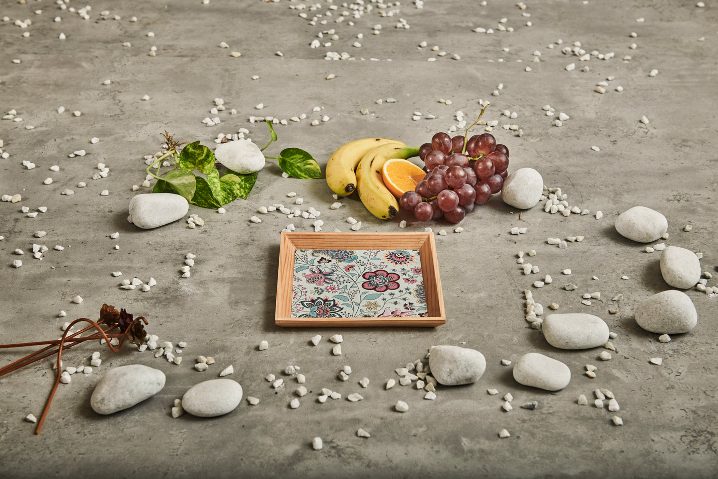 A Tiny Mistake Kalamkari Pastel Small Square Wooden Serving Tray, 18 x 18 x 2 cm