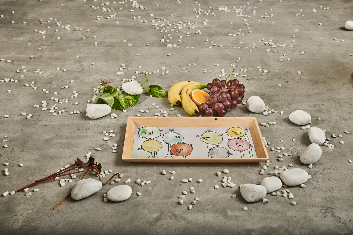 A Tiny Mistake Floral Caricature Birds Rectangle Wooden Serving Tray, 35 x 20 x 2 cm