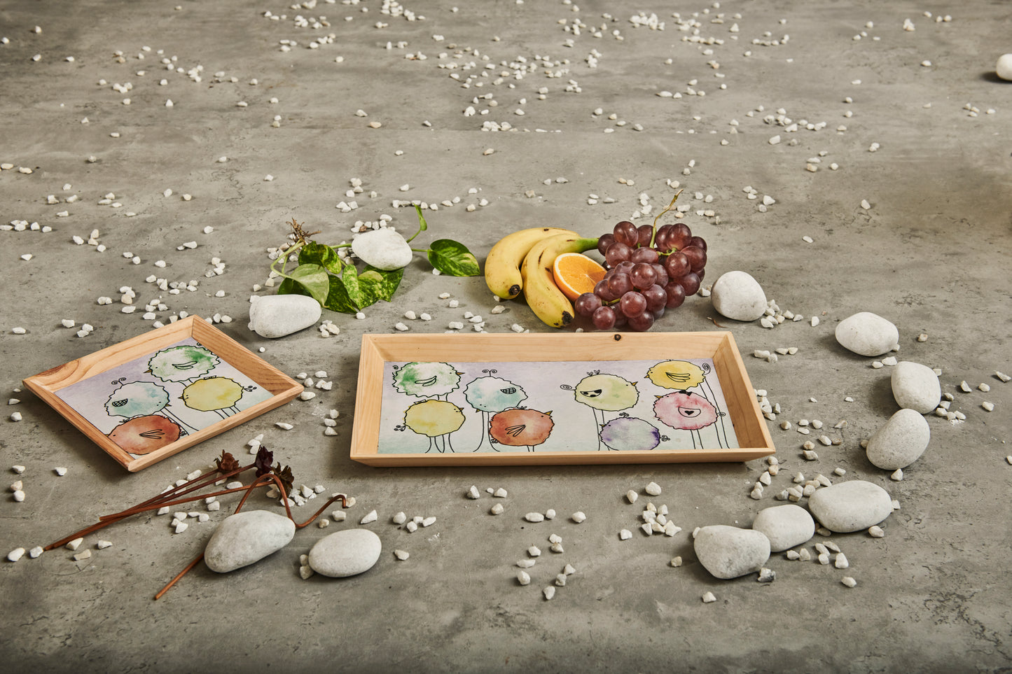A Tiny Mistake Floral Caricature Birds Small Square Wooden Serving Tray, 18 x 18 x 2 cm