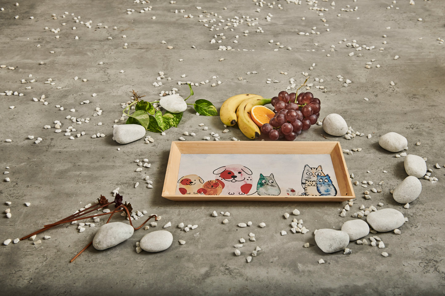 A Tiny Mistake Happy Cats Rectangle Wooden Serving Tray, 35 x 20 x 2 cm
