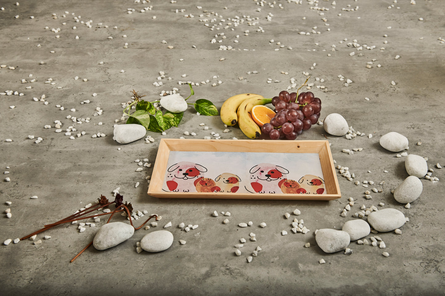 A Tiny Mistake Happy Dogs Rectangle Wooden Serving Tray, 35 x 20 x 2 cm