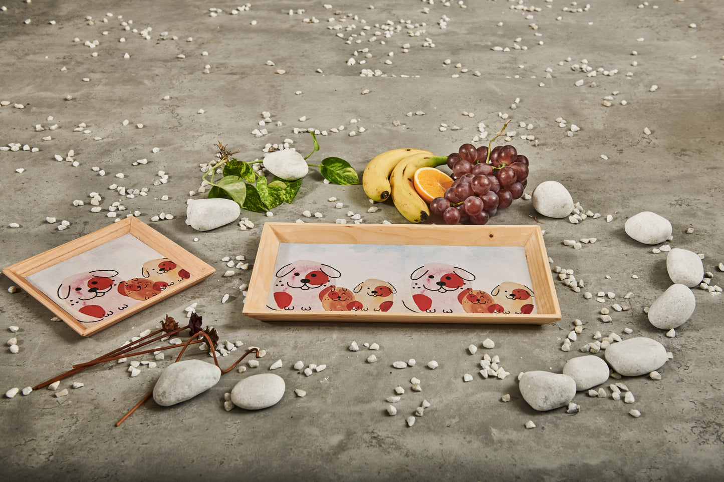 A Tiny Mistake Happy Dogs Rectangle Wooden Serving Tray, 35 x 20 x 2 cm
