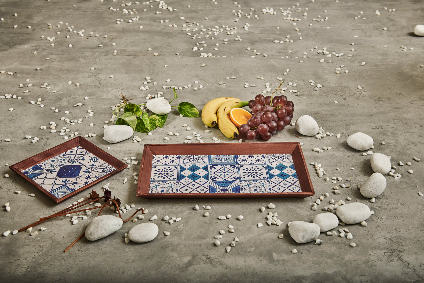 A Tiny Mistake Turkish Blue Tiles Rectangle Wooden Serving Tray, 35 x 20 x 2 cm