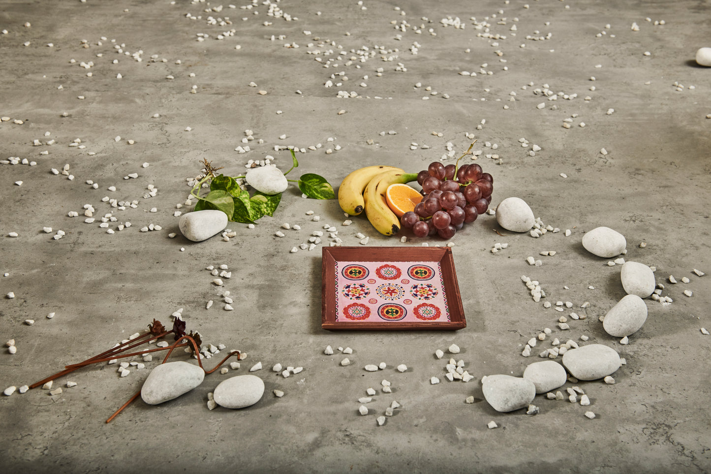 A Tiny Mistake Rangoli Small Square Wooden Serving Tray, 18 x 18 x 2 cm