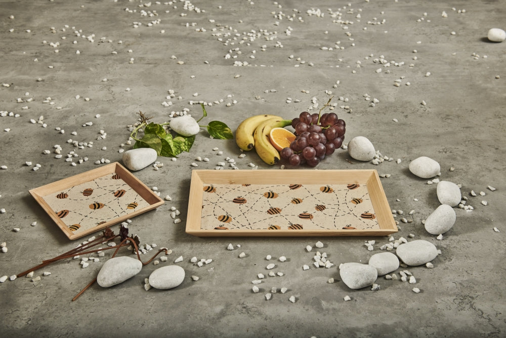 A Tiny Mistake Buzybee Small Square Wooden Serving Tray, 18 x 18 x 2 cm