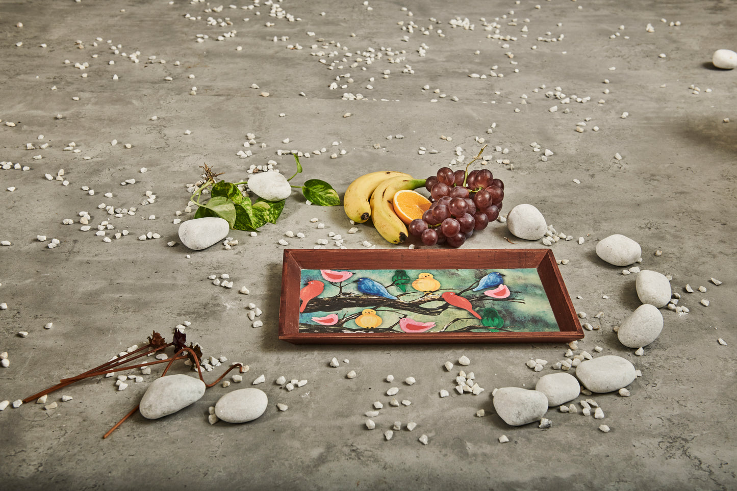 A Tiny Mistake Birds on a Branch Rectangle Wooden Serving Tray, 35 x 20 x 2 cm