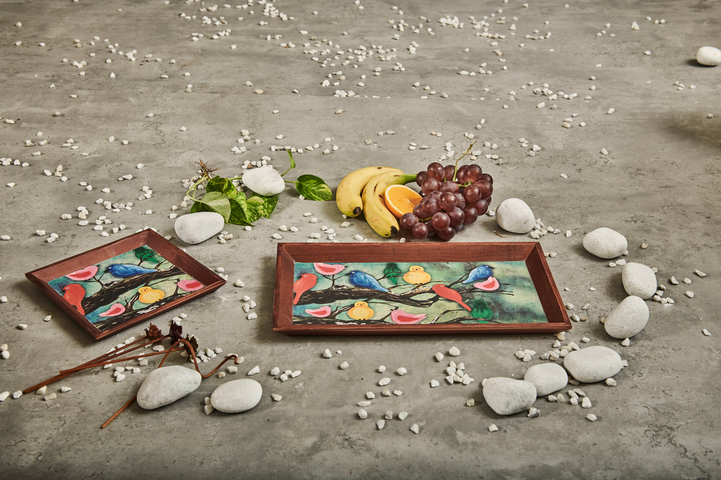 A Tiny Mistake Birds on a Branch Small Square Wooden Serving Tray, 18 x 18 x 2 cm