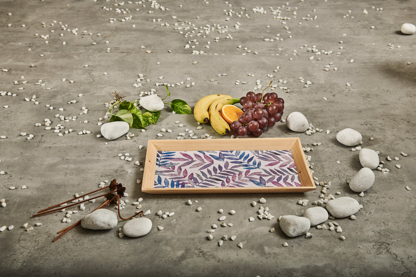 A Tiny Mistake Pastel Leaves Rectangle Wooden Serving Tray, 35 x 20 x 2 cm