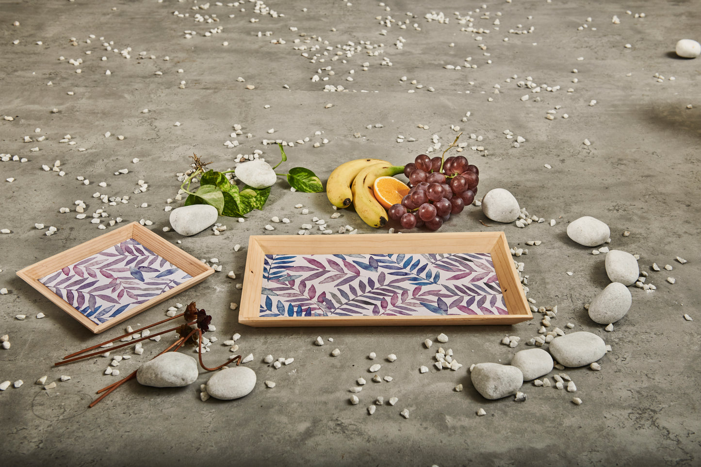 A Tiny Mistake Pastel Leaves Small Square Wooden Serving Tray, 18 x 18 x 2 cm