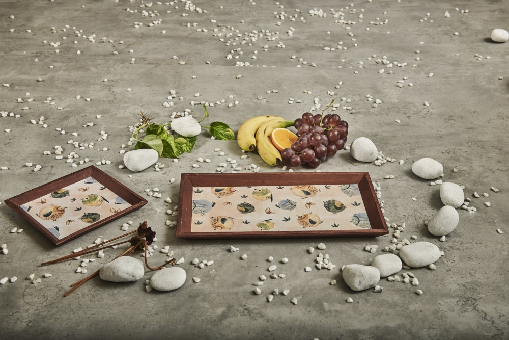 A Tiny Mistake Cute Birds Small Square Wooden Serving Tray, 18 x 18 x 2 cm