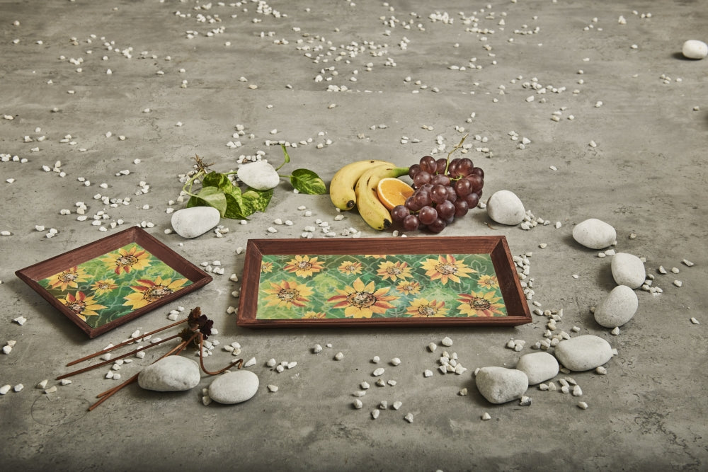 A Tiny Mistake Sunflowers Small Square Wooden Serving Tray, 18 x 18 x 2 cm