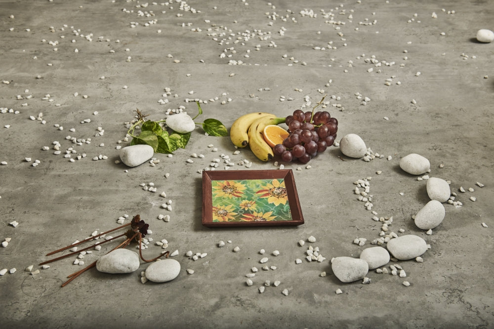 A Tiny Mistake Sunflowers Small Square Wooden Serving Tray, 18 x 18 x 2 cm