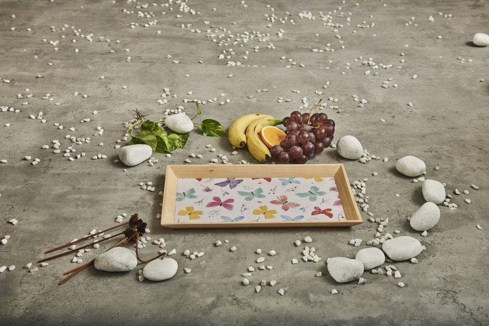 A Tiny Mistake Butterflies Rectangle Wooden Serving Tray, 35 x 20 x 2 cm