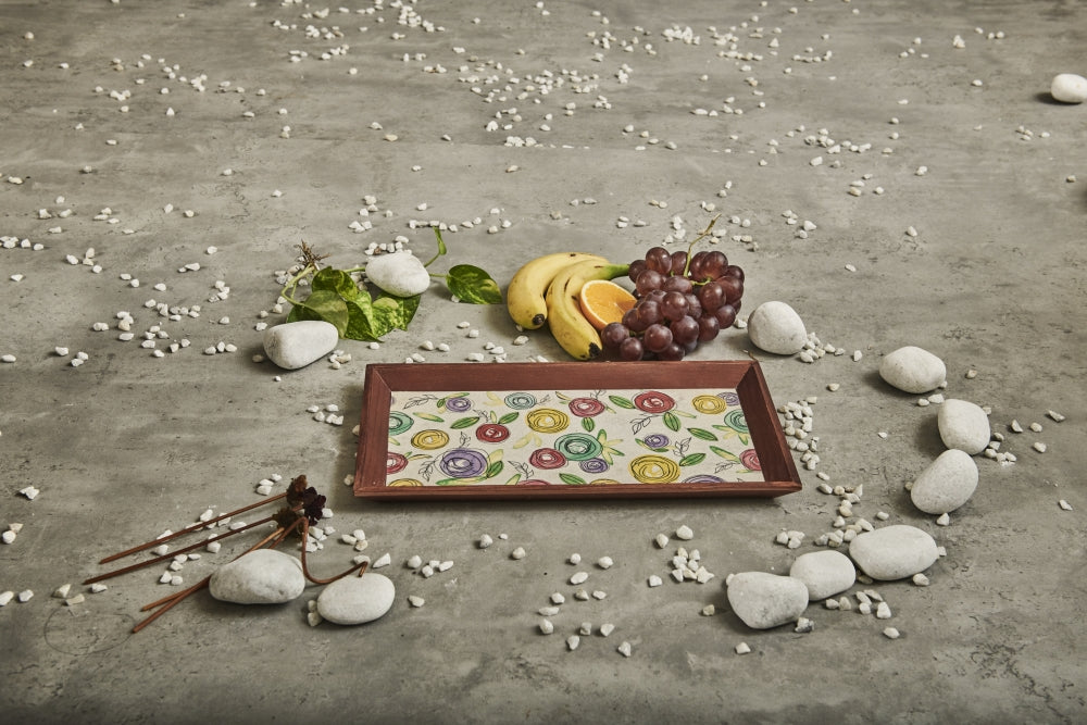 A Tiny Mistake Flora Rectangle Wooden Serving Tray, 35 x 20 x 2 cm