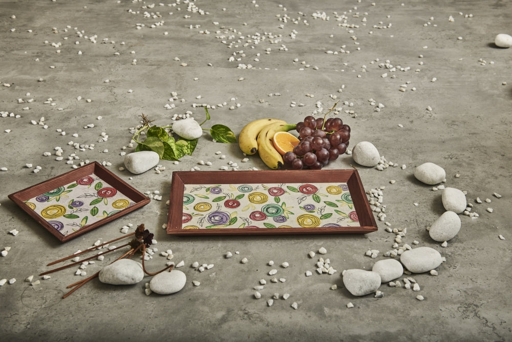 A Tiny Mistake Flora Rectangle Wooden Serving Tray, 35 x 20 x 2 cm