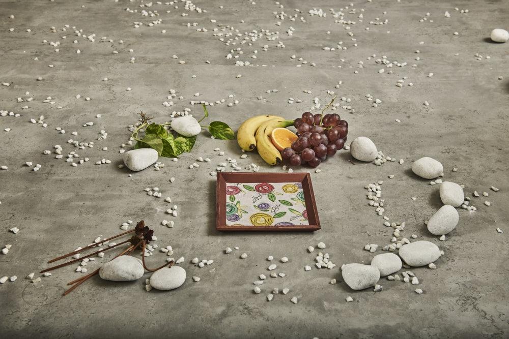 A Tiny Mistake Flora Small Square Wooden Serving Tray, 18 x 18 x 2 cm