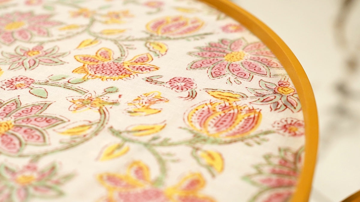 Pink and Yellow Floral Round Nesting Tables with Wooden Legs, Side Tables, Wooden Tables, Living Room Decor by A Tiny Mistake