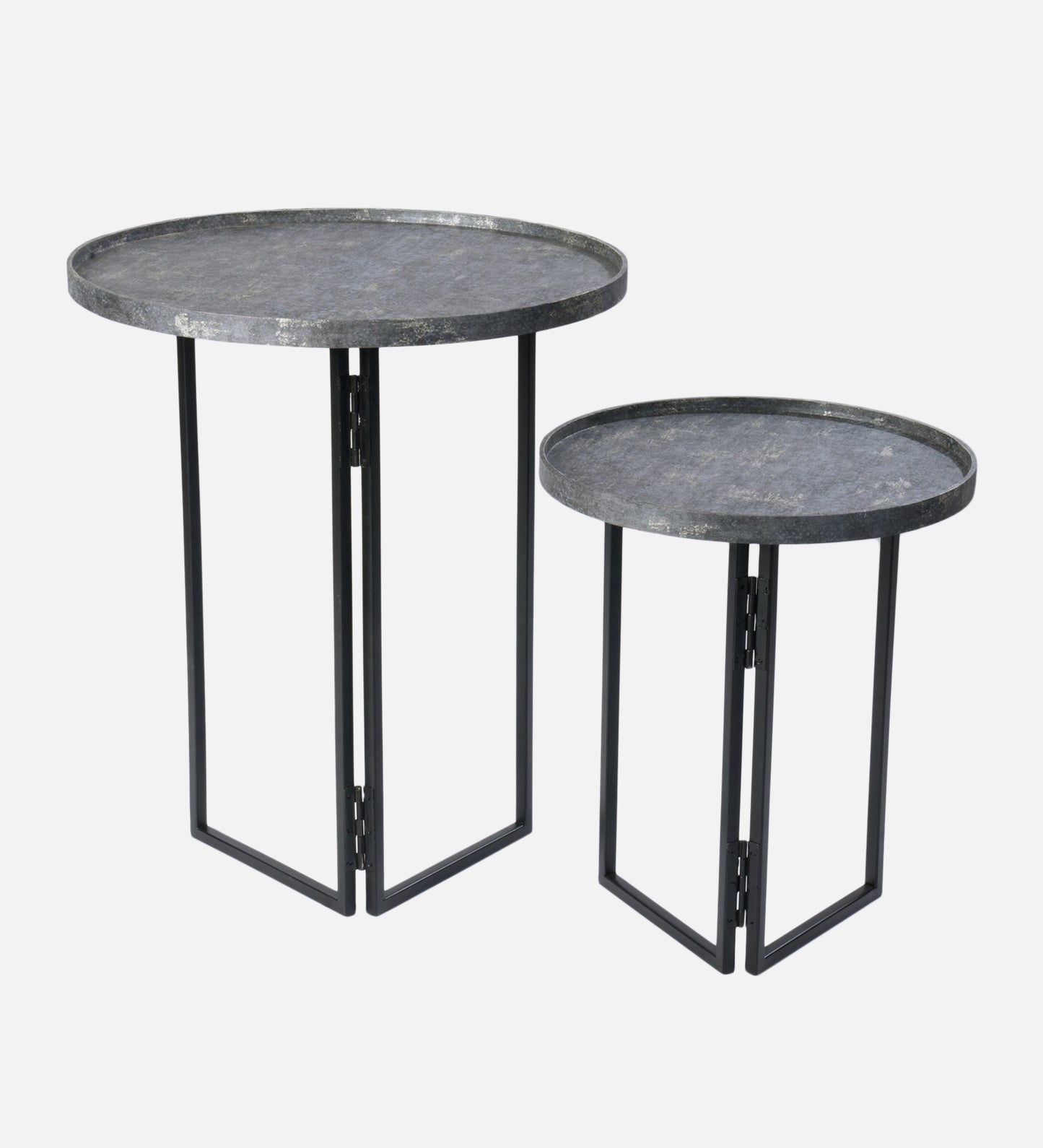 Transcendent Tinge Dark Blue Round Oblique Nesting Tables, Side Tables, Wooden Tables, Living Room Decor by A Tiny Mistake