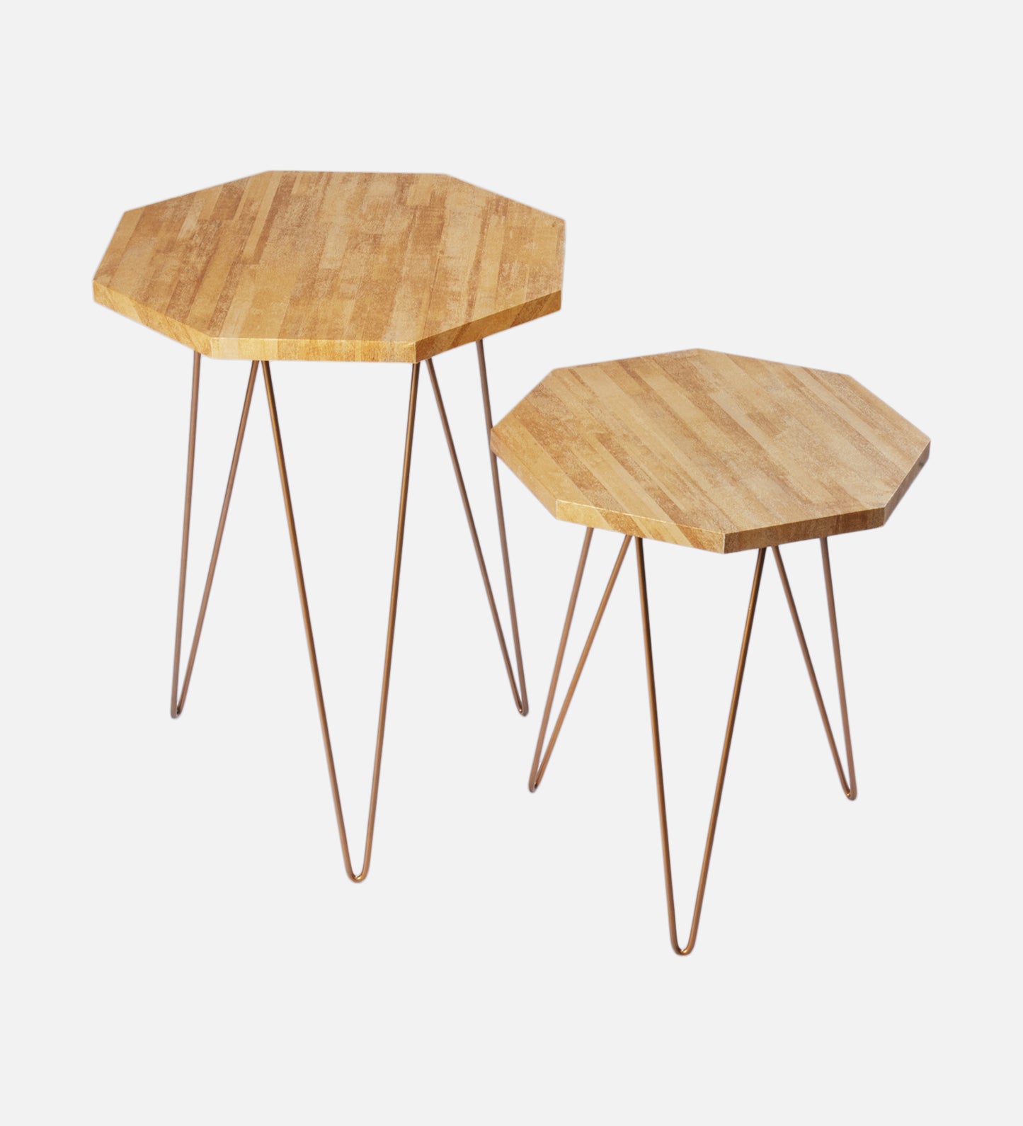 Gold Stacks Octagon Nesting Tables with Hairpin Legs, Side Tables, Wooden Tables, Living Room Decor by A Tiny Mistake