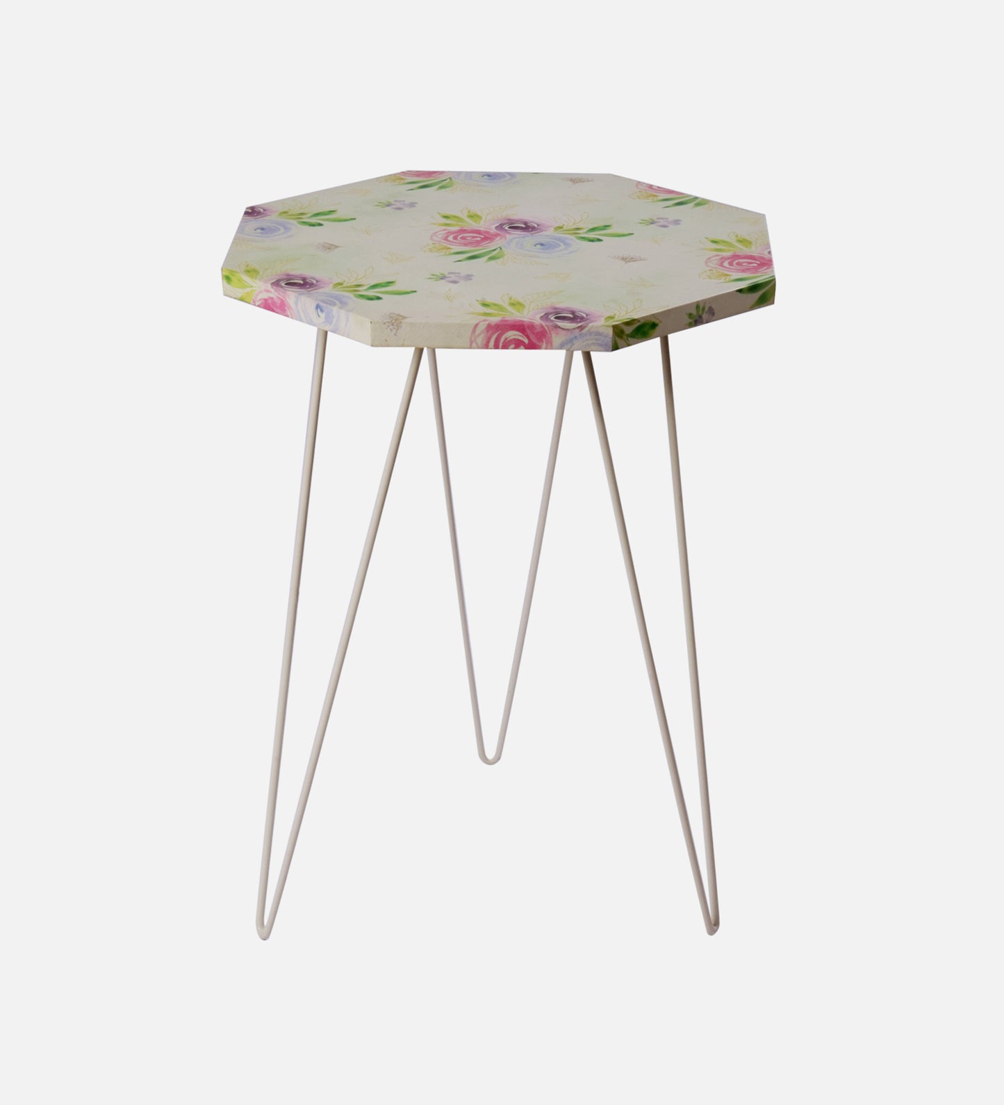 Blush Roses Octagon Side Tables with Hairpin Legs, Side Tables, Wooden Tables, Living Room Decor by A Tiny Mistake