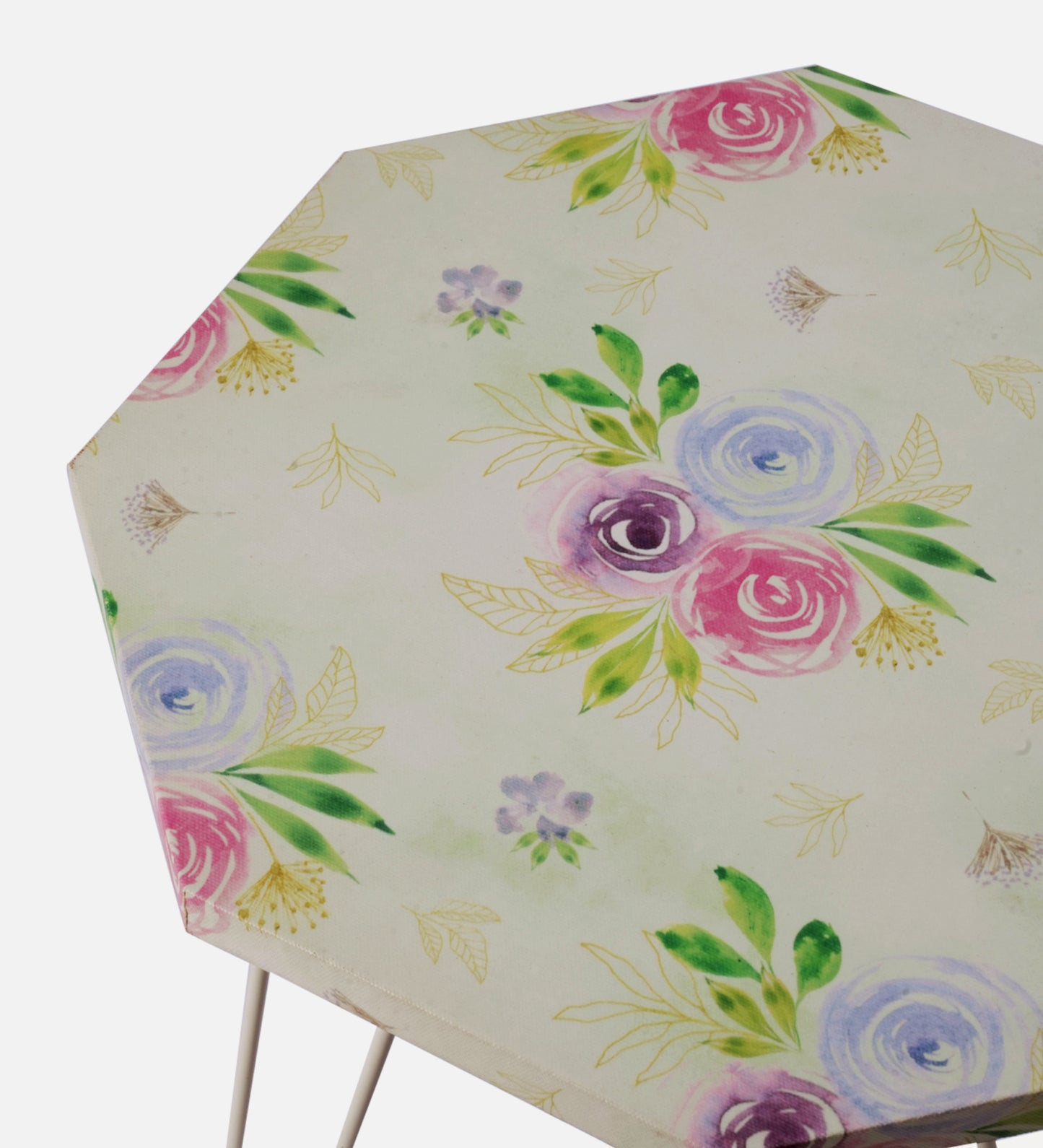 Blush Roses Octagon Side Tables with Hairpin Legs, Side Tables, Wooden Tables, Living Room Decor by A Tiny Mistake