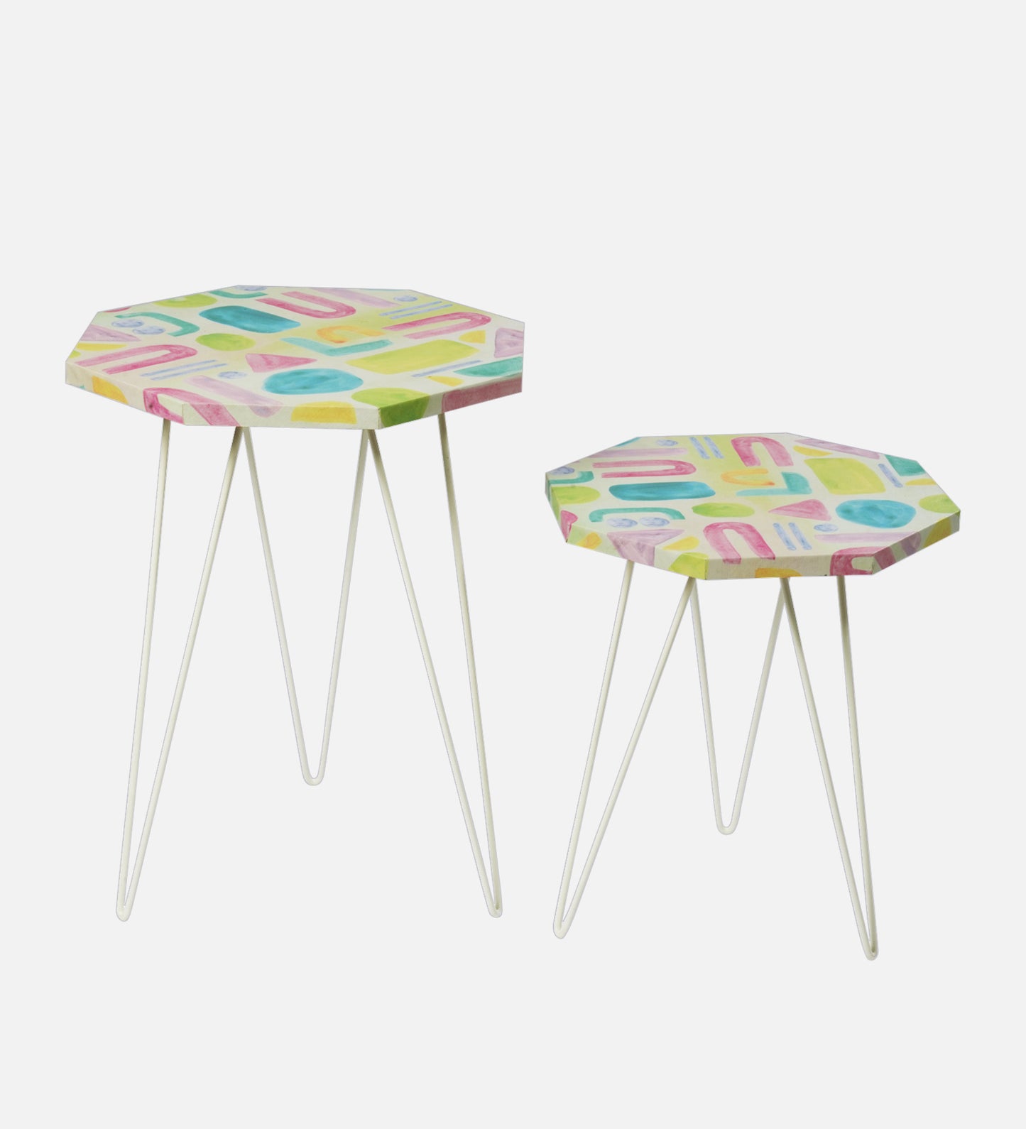 Tiny Doodles Octagon Nesting Tables with Hairpin Legs, Side Tables, Wooden Tables, Living Room Decor by A Tiny Mistake