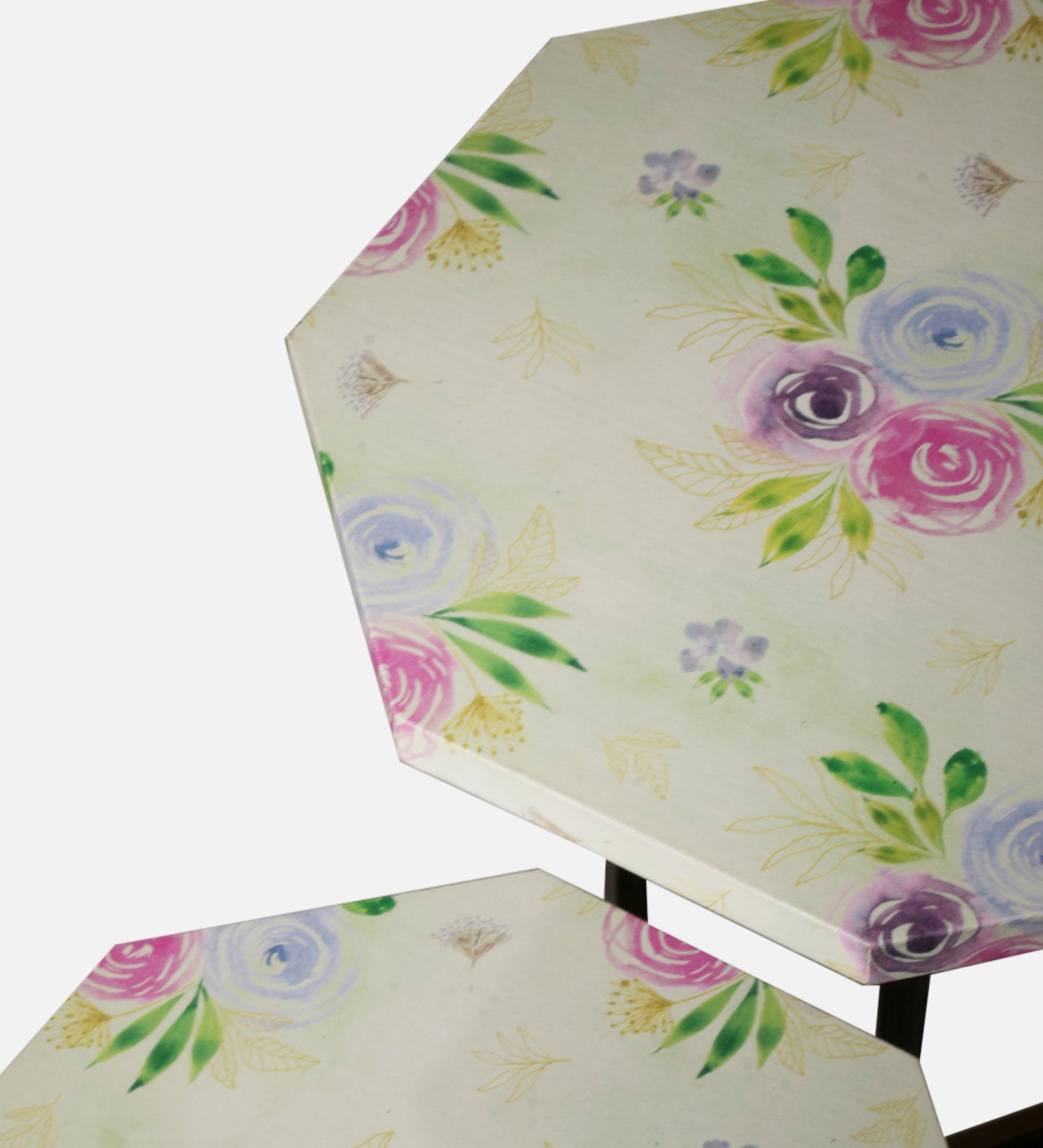 Blush Roses Octagon Oblique Nesting Tables, Side Tables, Wooden Tables, Living Room Decor by A Tiny Mistake