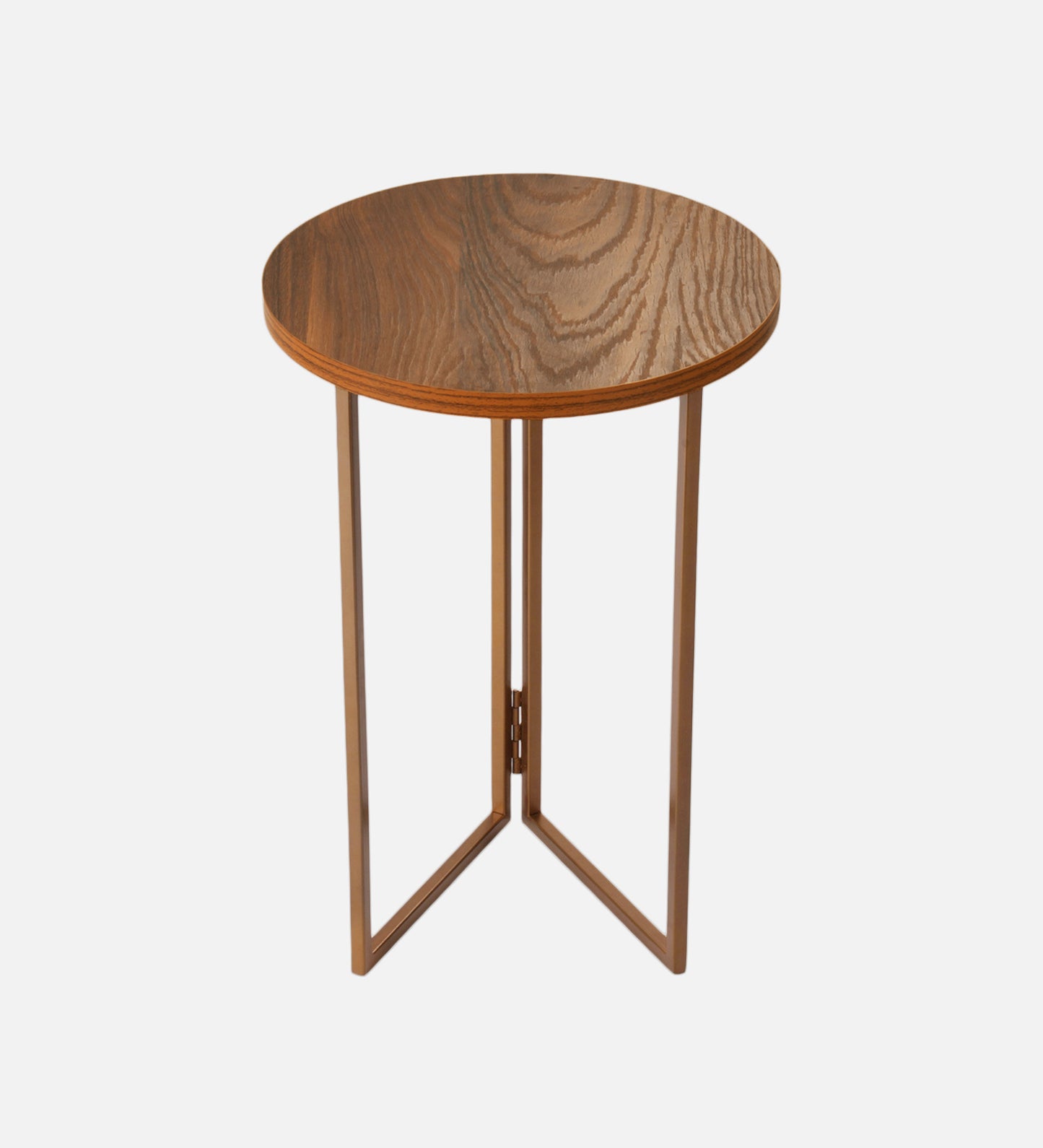 Teak Hues (Antique Gold Legs) Round Oblique Side Tables, Wooden Tables, Living Room Decor by A Tiny Mistake