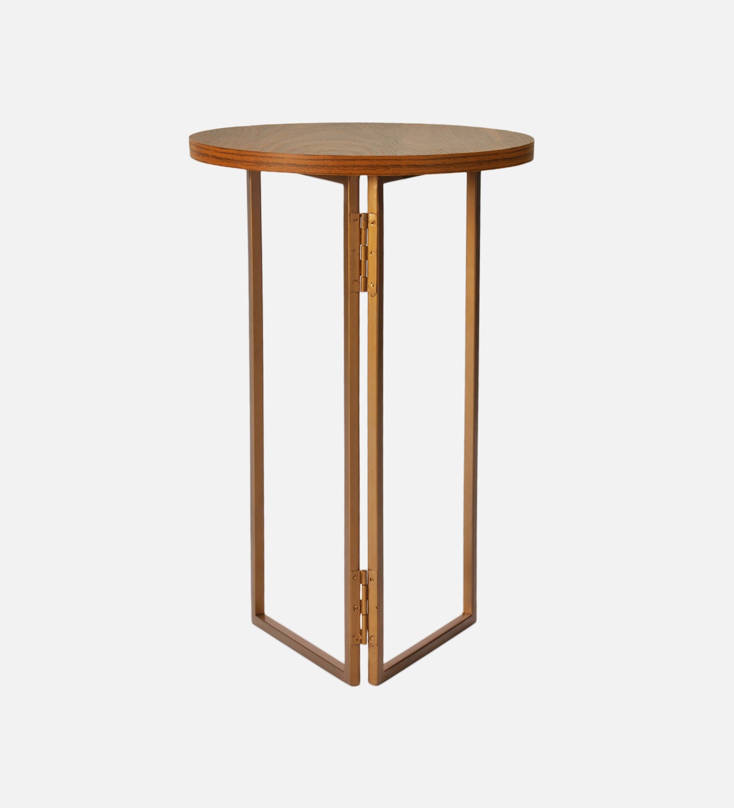Teak Hues (Antique Gold Legs) Round Oblique Side Tables, Wooden Tables, Living Room Decor by A Tiny Mistake