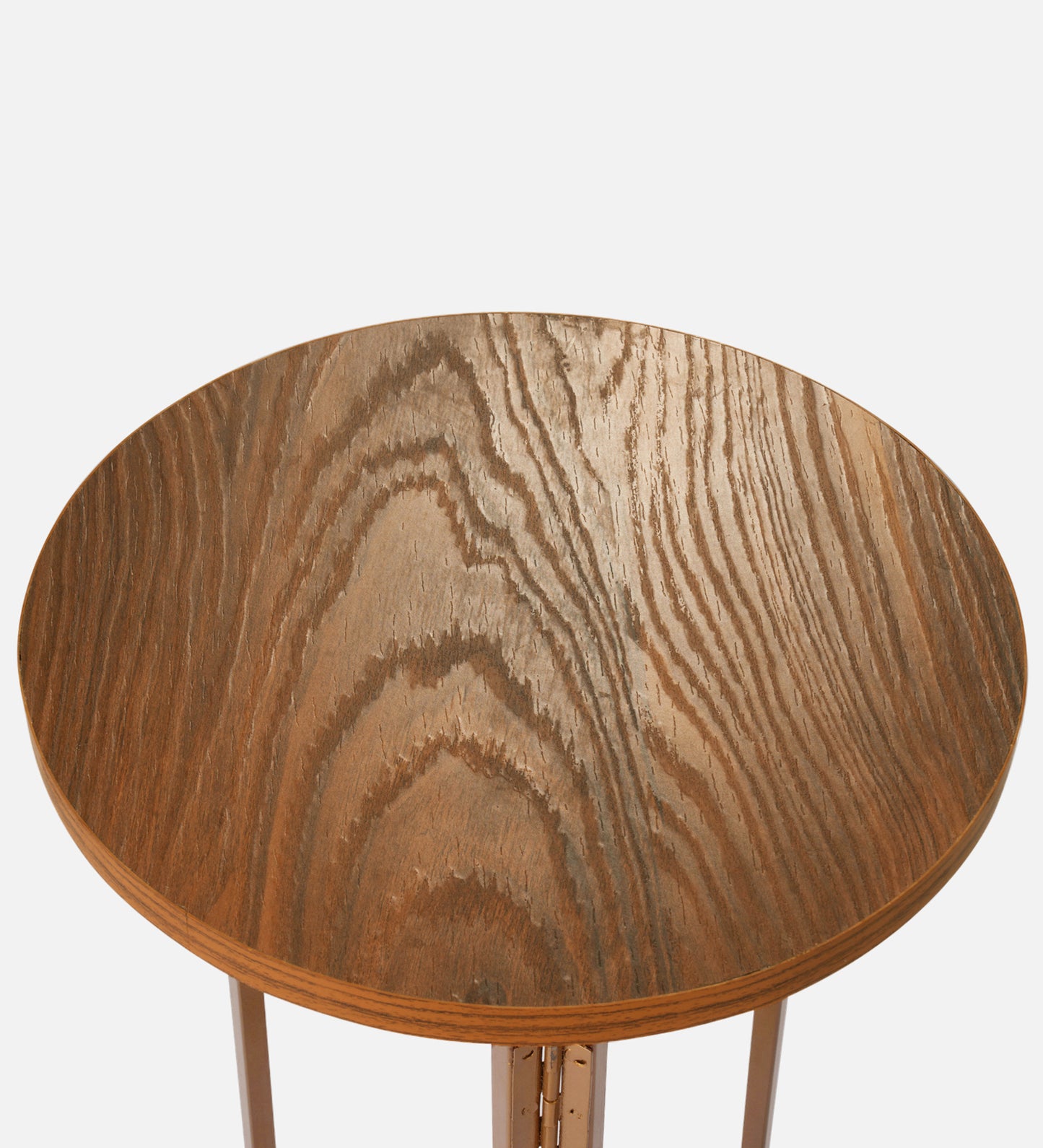 Teak Hues (Antique Gold Legs) Round Oblique Side Tables, Wooden Tables, Living Room Decor by A Tiny Mistake