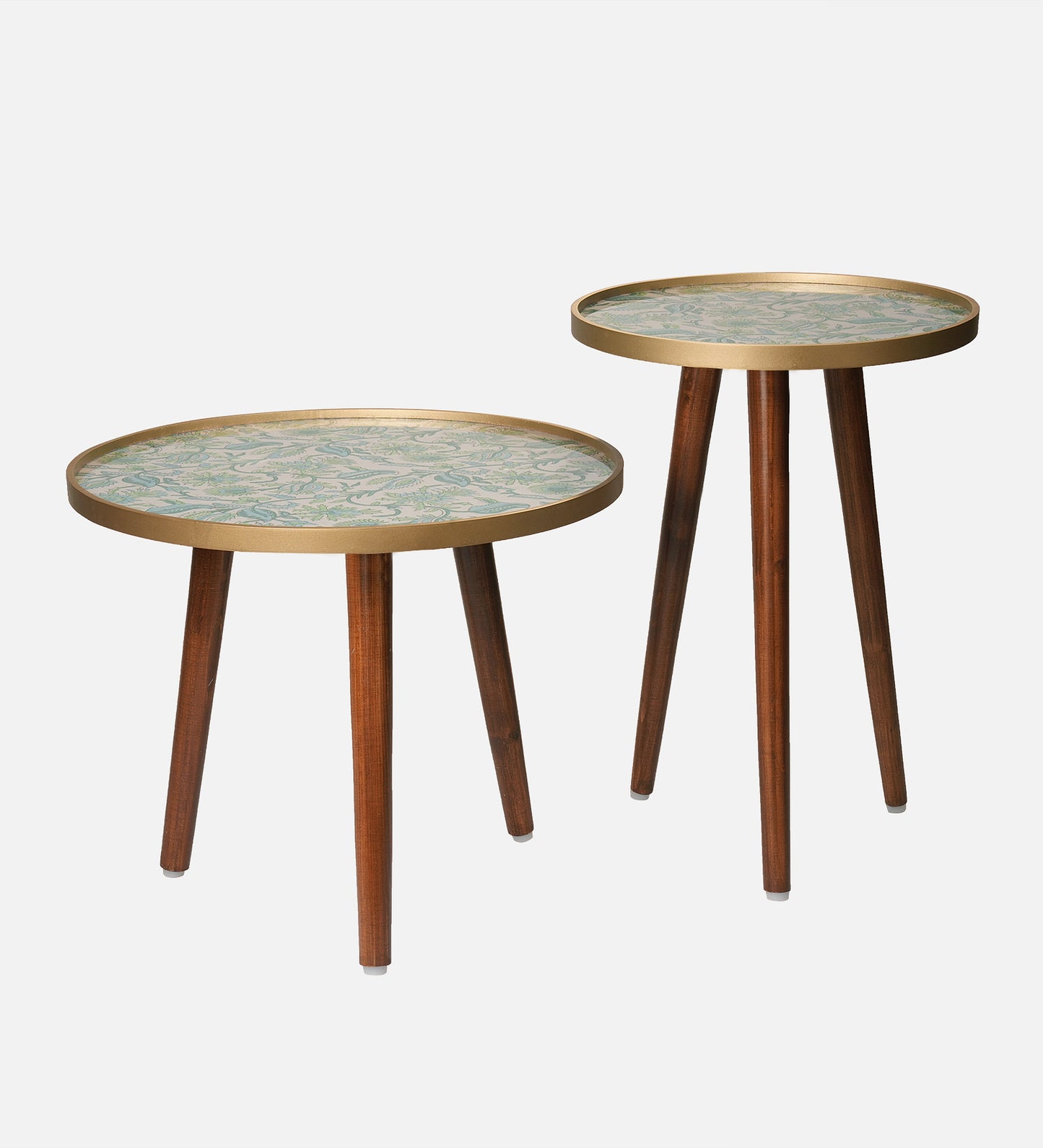 Blue and Green Floral Inverse Round Nesting Tables with Wooden Legs, Side Tables, Wooden Tables, Living Room Decor by A Tiny Mistake