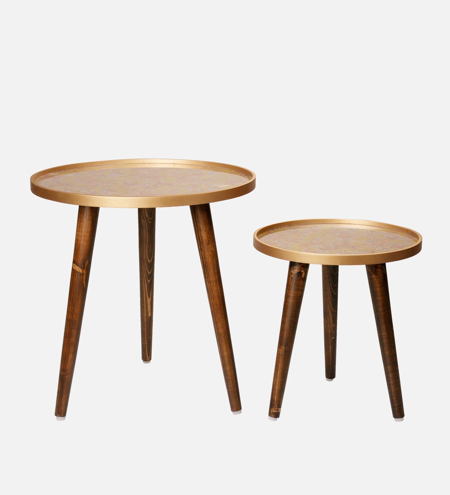 Peach and Gold Floral Round Nesting Tables with Wooden Legs, Side Tables, Wooden Tables, Living Room Decor by A Tiny Mistake