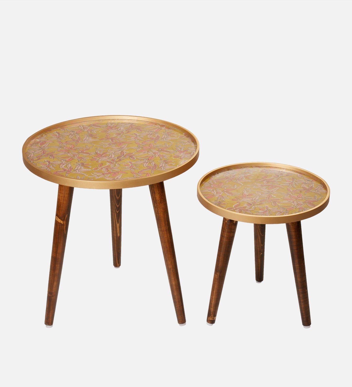 Peach and Gold Floral Round Nesting Tables with Wooden Legs, Side Tables, Wooden Tables, Living Room Decor by A Tiny Mistake